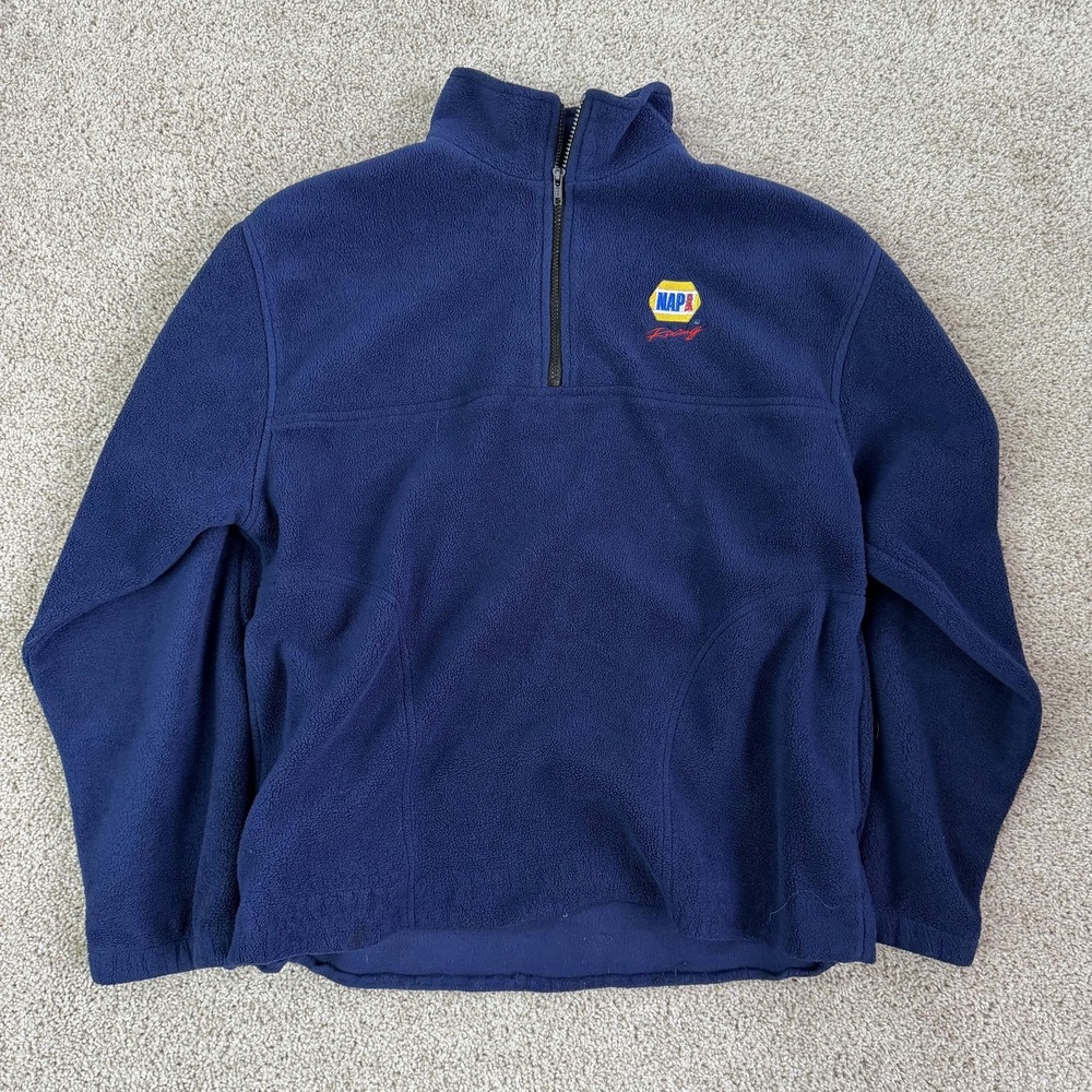 Vintage NAPA Racing Fleece Jacket Mens Medium Blue 1/4 Zip Pullover